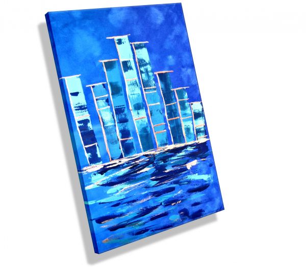 Gemälde "Blue Town" 100 x 60 x 1,8 cm # 386